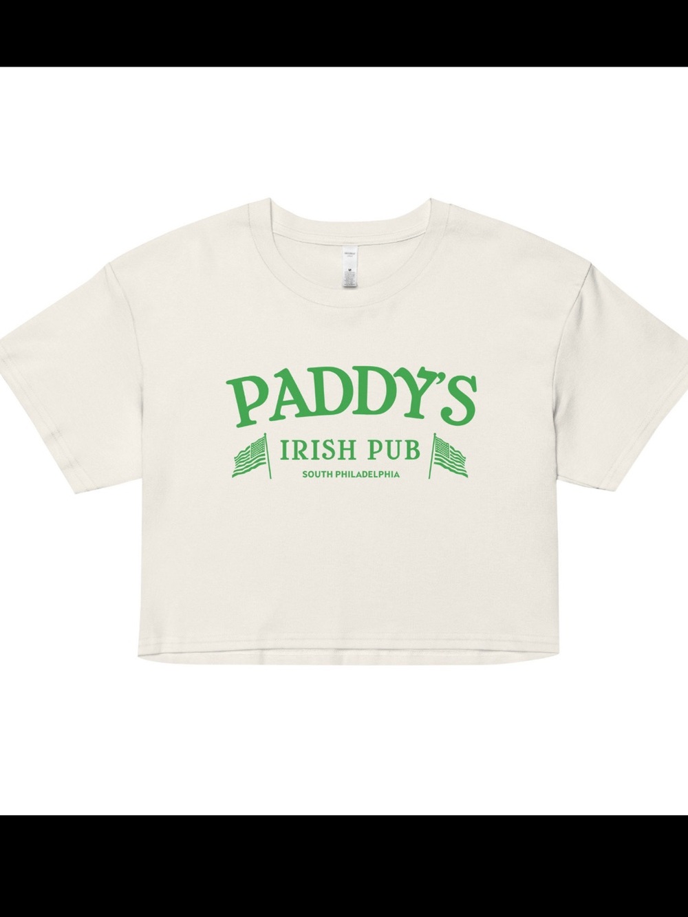 Paddy's Irish Pub Girls' Cropped Tee - Cream with Green Logo